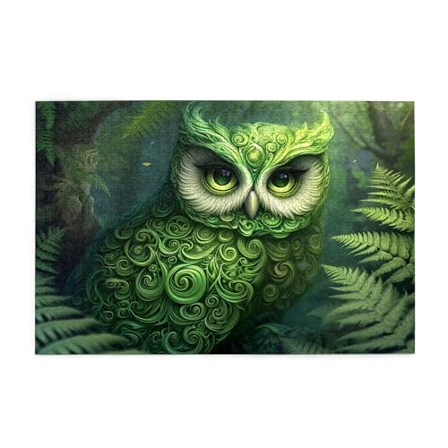 Eule Puzzle 2000 Teile Erwachsene Grün, Puzzles mit Verpackung Box und Poster, Lustig Stress Abbauen Familien Unterhaltungsspiele für Raumdekoration, Kreative Geschenke für Männer/Frauen 1T-1063 von Tamalsj