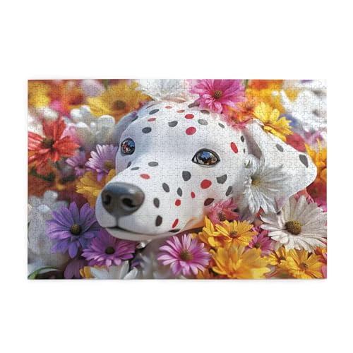 Hund Puzzle 1000 Teile Erwachsene Blume, Puzzles mit Verpackung Box und Poster, Lustig Stress Abbauen Familien Unterhaltungsspiele für Raumdekoration, Kreative Geschenke für Männer/Frauen 1T-976 von Tamalsj