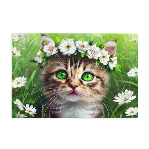 Katze Puzzle 1000 Teile Erwachsene Blume, Puzzles mit Verpackung Box und Poster, Lustig Stress Abbauen Familien Unterhaltungsspiele für Raumdekoration, Kreative Geschenke für Männer/Frauen 1T-1926 von Tamalsj