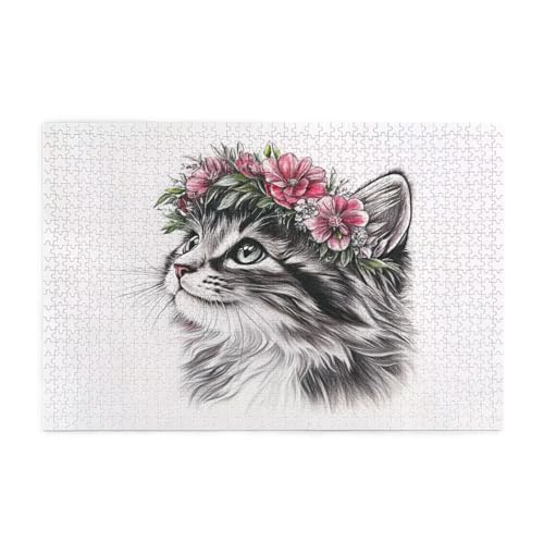 Katze Puzzle 1000 Teile Erwachsene Blume, Puzzles mit Verpackung Box und Poster, Lustig Stress Abbauen Familien Unterhaltungsspiele für Raumdekoration, Kreative Geschenke für Männer/Frauen 1T-326 von Tamalsj