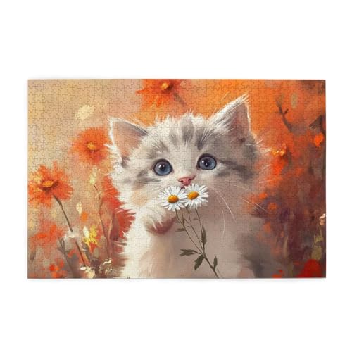 Katze Puzzle 1000 Teile Erwachsene Gänseblümchen, Puzzles mit Verpackung Box und Poster, Lustig Stress Abbauen Familien Unterhaltungsspiele, Kreative Geschenke für Männer/Frauen Raumdekoration 1T-1605 von Tamalsj