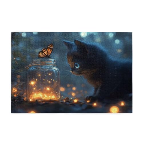 Katze Puzzle 1000 Teile Erwachsene Schmetterling, Puzzles mit Verpackung Box und Poster, Lustig Stress Abbauen Familien Unterhaltungsspiele, Kreative Geschenke für Männer/Frauen Raumdekoration 1T-1668 von Tamalsj