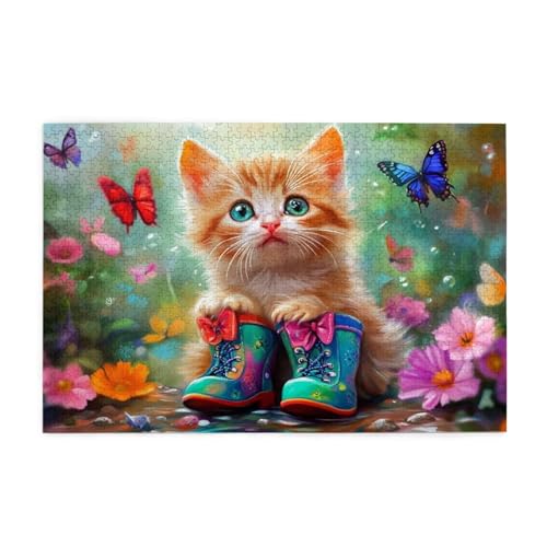 Katze Puzzle 2000 Teile Erwachsene Schmetterling, Puzzles mit Verpackung Box und Poster, Lustig Stress Abbauen Familien Unterhaltungsspiele, Kreative Geschenke für Männer/Frauen Raumdekoration 1T-1730 von Tamalsj