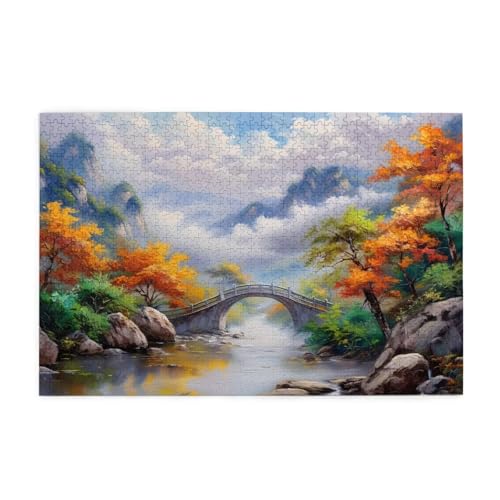 Landschaft Puzzle 1000 Teile Erwachsene Brücke, Puzzles mit Verpackung Box und Poster, Lustig Stress Abbauen Familien Unterhaltungsspiele, Kreative Geschenke für Männer/Frauen Raumdekoration 1T-1066 von Tamalsj