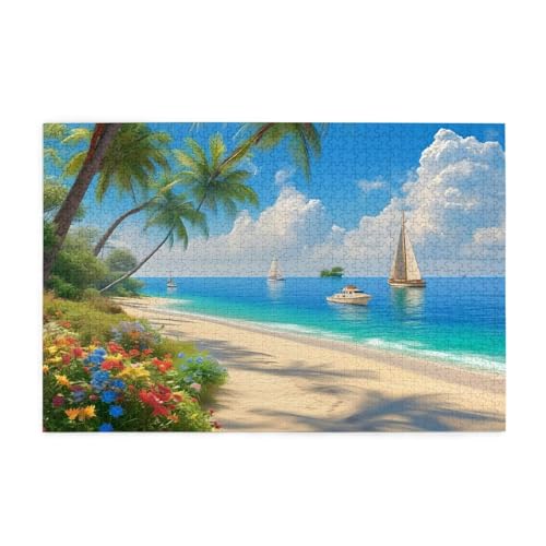 Meer Puzzle 1000 Teile Erwachsene Boot, Puzzles mit Verpackung Box und Poster, Lustig Stress Abbauen Familien Unterhaltungsspiele für Raumdekoration, Kreative Geschenke für Männer/Frauen 1T-2074 von Tamalsj