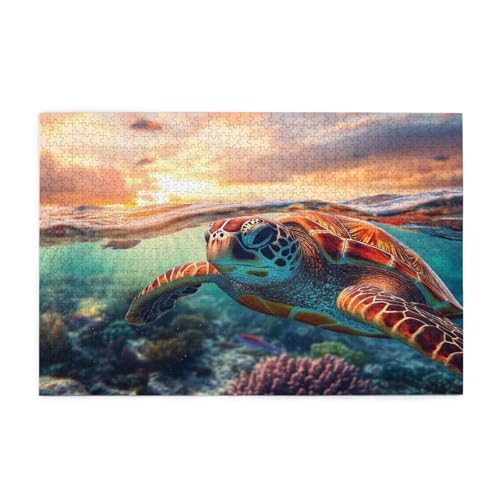 Meer Puzzle 1000 Teile Erwachsene Schildkröte, Puzzles mit Verpackung Box und Poster, Lustig Stress Abbauen Familien Unterhaltungsspiele, Kreative Geschenke für Männer/Frauen Raumdekoration 1T-1678 von Tamalsj