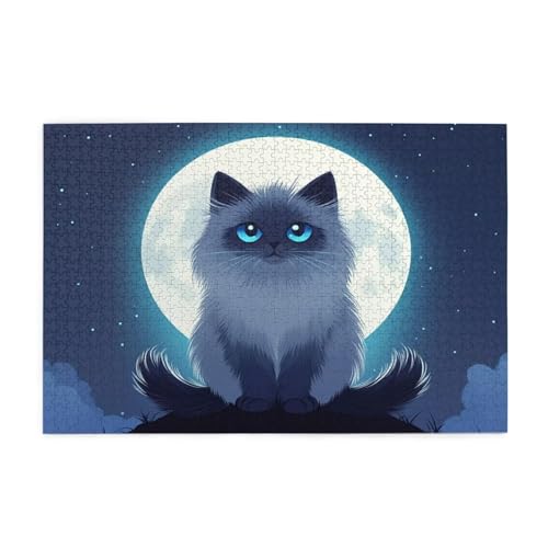Mond Puzzle 2000 Teile Erwachsene Katze, Puzzles mit Verpackung Box und Poster, Lustig Stress Abbauen Familien Unterhaltungsspiele für Raumdekoration, Kreative Geschenke für Männer/Frauen 1T-1325 von Tamalsj