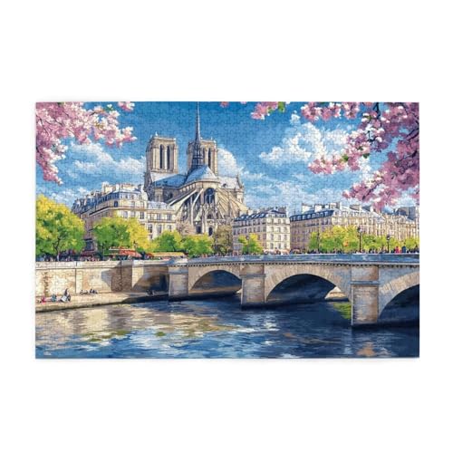 Paris Puzzle 1000 Teile Erwachsene Brücke, Puzzles mit Verpackung Box und Poster, Lustig Stress Abbauen Familien Unterhaltungsspiele für Raumdekoration, Kreative Geschenke für Männer/Frauen 1T-1213 von Tamalsj