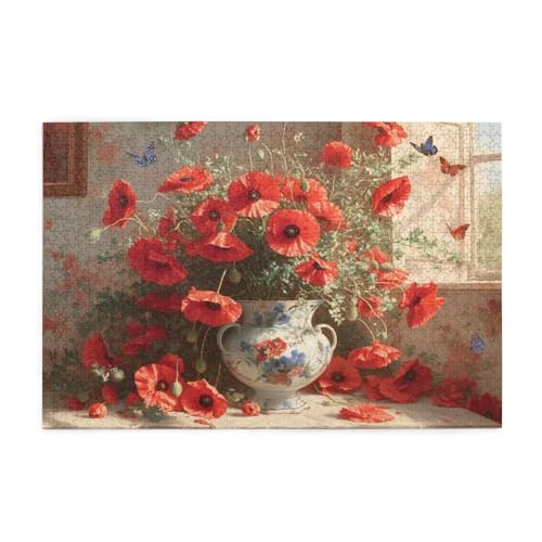 Puzzle 1500 Teile Blume, Rot Holz XXL Puzzle Erwachsene mit Schachtel und Poster, Schwierige, Herausfordernde und Interessant Spiele für Anfänger, Geschenke für Männer/Frauen Wohndekoration 1T-1167 von Tamalsj