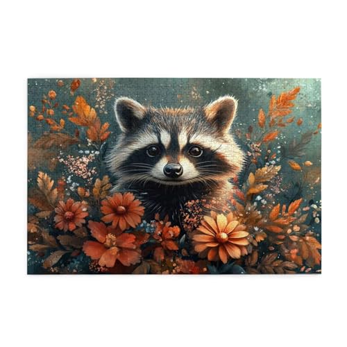 Puzzle 1500 Teile Blume, Waschbär Holz XXL Puzzle Erwachsene mit Schachtel und Poster, Schwierige, Herausfordernde und Interessant Spiele für Anfänger, Männer/Frauen Wohndekoration Geschenke 1T-1544 von Tamalsj