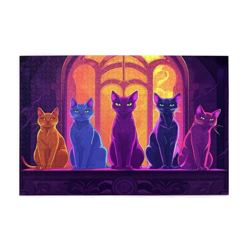 Puzzle 1500 Teile Bunt, Katze Holz XXL Puzzle Erwachsene mit Schachtel und Poster, Schwierige, Herausfordernde und Interessant Spiele für Anfänger, Geschenke für Männer/Frauen Wohndekoration 1T-706 von Tamalsj