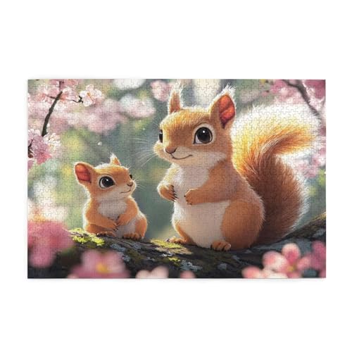 Puzzle 1500 Teile Eichhörnchen, Blume Holz XXL Puzzle Erwachsene mit Schachtel und Poster, Schwierige, Herausfordernde und Interessant Spiele für Anfänger, Frauen Wohndekoration Geschenke 1T-1660 von Tamalsj