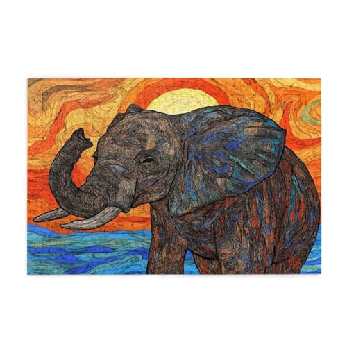 Puzzle 1500 Teile Elefant, Sonnenuntergang Holz XXL Puzzle Erwachsene mit Schachtel und Poster, Schwierige, Herausfordernde und Interessant Spiele für Anfänger, Frauen Wohndekoration Geschenke 1T-813 von Tamalsj