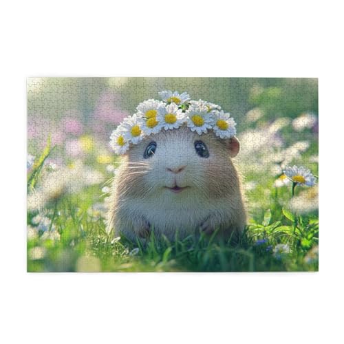 Puzzle 1500 Teile Gänseblümchen,Meerschweinchen Holz XXL Puzzle Erwachsene mit Schachtel und Poster,Schwierige,Herausfordernde, Interessant Spiele für Anfänger,Frauen Wohndekoration Geschenke 1T-126 von Tamalsj