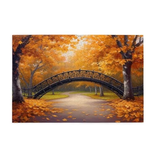 Puzzle 1500 Teile Herbst, Brücke Holz XXL Puzzle Erwachsene mit Schachtel und Poster, Schwierige, Herausfordernde und Interessant Spiele für Anfänger, Männer/Frauen Wohndekoration Geschenke 1T-1903 von Tamalsj