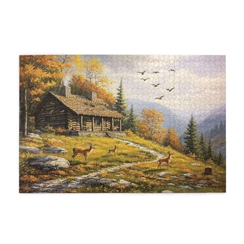 Puzzle 1500 Teile Herbst, REH Holz XXL Puzzle Erwachsene mit Schachtel und Poster, Schwierige, Herausfordernde und Interessant Spiele für Anfänger, Geschenke für Männer/Frauen Wohndekoration 1T-610 von Tamalsj