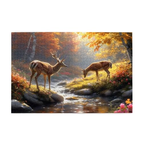 Puzzle 1500 Teile Herbst, REH Holz XXL Puzzle Erwachsene mit Schachtel und Poster, Schwierige, Herausfordernde und Interessant Spiele für Anfänger, Geschenke für Männer/Frauen Wohndekoration 1T-1959 von Tamalsj