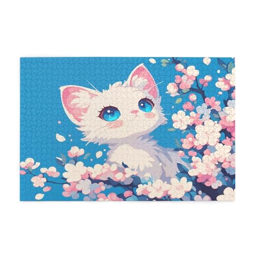 Puzzle 1500 Teile Katze, Blume Holz XXL Puzzle Erwachsene mit Schachtel und Poster, Schwierige, Herausfordernde und Interessant Spiele für Anfänger, Geschenke für Männer/Frauen Wohndekoration 1T-699 von Tamalsj