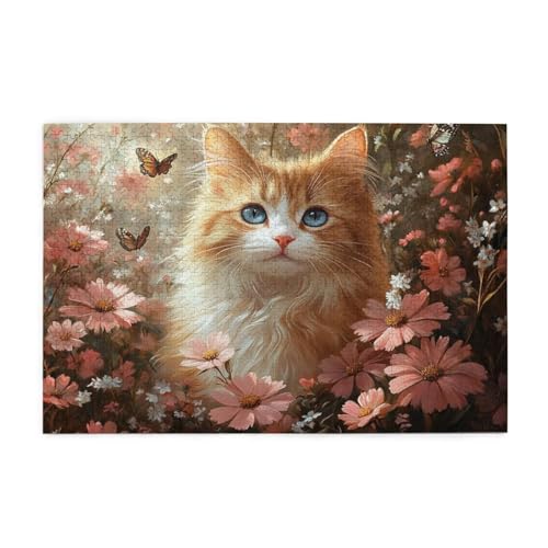 Puzzle 1500 Teile Katze, Blume Holz XXL Puzzle Erwachsene mit Schachtel und Poster, Schwierige, Herausfordernde und Interessant Spiele für Anfänger, Geschenke für Männer/Frauen Wohndekoration 1T-1727 von Tamalsj
