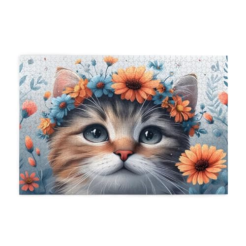 Puzzle 1500 Teile Katze, Blume Holz XXL Puzzle Erwachsene mit Schachtel und Poster, Schwierige, Herausfordernde und Interessant Spiele für Anfänger, Geschenke für Männer/Frauen Wohndekoration 1T-1863 von Tamalsj