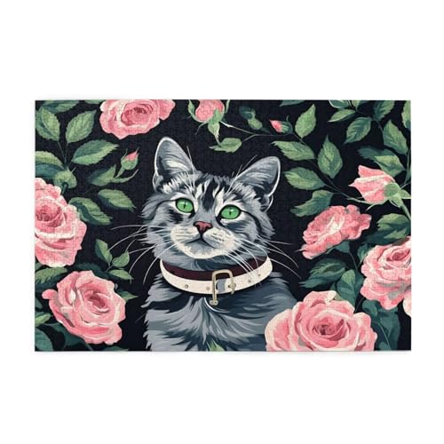 Puzzle 1500 Teile Katze, Blume Holz XXL Puzzle Erwachsene mit Schachtel und Poster, Schwierige, Herausfordernde und Interessant Spiele für Anfänger, Geschenke für Männer/Frauen Wohndekoration 1T-1893 von Tamalsj