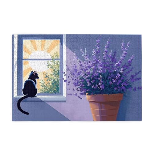 Puzzle 1500 Teile Katze, Blume Holz XXL Puzzle Erwachsene mit Schachtel und Poster, Schwierige, Herausfordernde und Interessant Spiele für Anfänger, Geschenke für Männer/Frauen Wohndekoration 1T-2056 von Tamalsj
