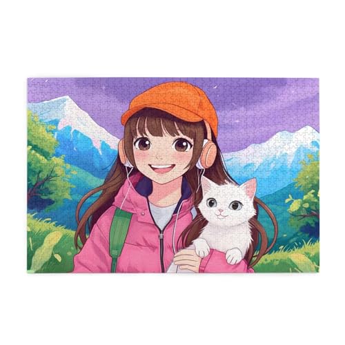Puzzle 1500 Teile Katze, Frau Holz XXL Puzzle Erwachsene mit Schachtel und Poster, Schwierige, Herausfordernde und Interessant Spiele für Anfänger, Geschenke für Männer/Frauen Wohndekoration 1T-2106 von Tamalsj