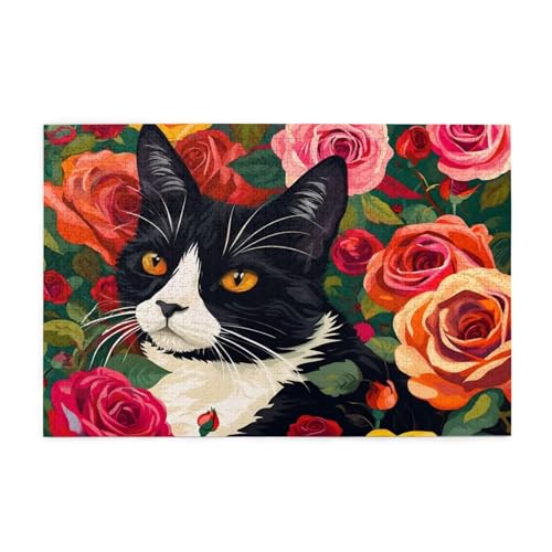 Puzzle 1500 Teile Katze, Rose Holz XXL Puzzle Erwachsene mit Schachtel und Poster, Schwierige, Herausfordernde und Interessant Spiele für Anfänger, Geschenke für Männer/Frauen Wohndekoration 1T-1948 von Tamalsj
