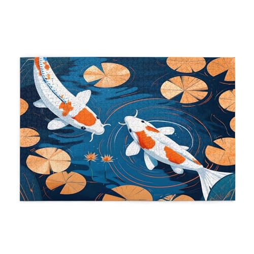 Puzzle 1500 Teile Koi, Landschaft Holz XXL Puzzle Erwachsene mit Schachtel und Poster, Schwierige, Herausfordernde und Interessant Spiele für Anfänger, Männer/Frauen Wohndekoration Geschenke 1T-2053 von Tamalsj