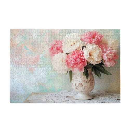 Puzzle 1500 Teile Landschaft, Pfingstrose Holz XXL Puzzle Erwachsene mit Schachtel und Poster, Schwierige, Herausfordernde und Interessant Spiele für Anfänger, Frauen Wohndekoration Geschenke 1T-824 von Tamalsj