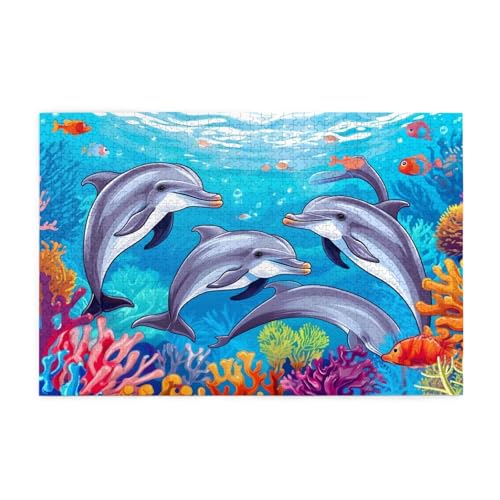 Puzzle 1500 Teile Meer, Delphin Holz XXL Puzzle Erwachsene mit Schachtel und Poster, Schwierige, Herausfordernde und Interessant Spiele für Anfänger, Geschenke für Männer/Frauen Wohndekoration 1T-2123 von Tamalsj
