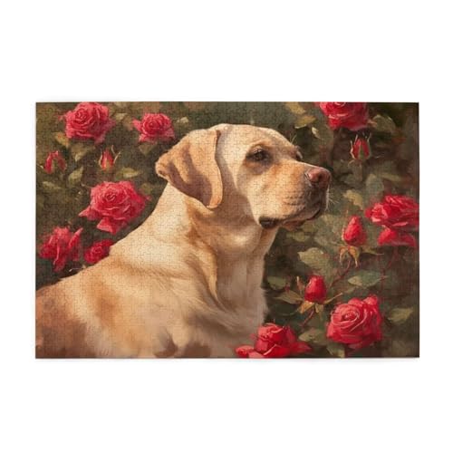 Puzzle 1500 Teile Rose, Hund Holz XXL Puzzle Erwachsene mit Schachtel und Poster, Schwierige, Herausfordernde und Interessant Spiele für Anfänger, Geschenke für Männer/Frauen Wohndekoration 1T-1365 von Tamalsj