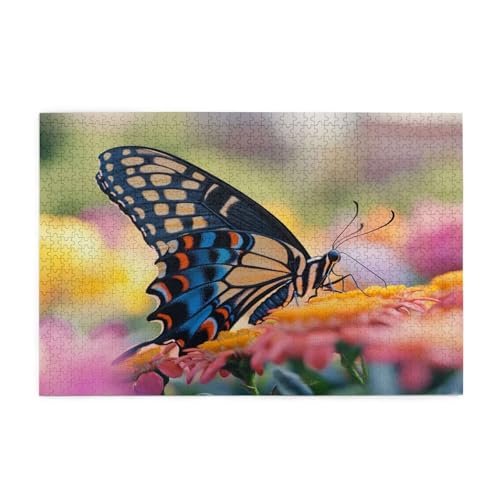 Puzzle 1500 Teile Schmetterling, Blume Holz XXL Puzzle Erwachsene mit Schachtel und Poster, Schwierige, Herausfordernde und Interessant Spiele für Anfänger, Frauen Wohndekoration Geschenke 1T-144 von Tamalsj