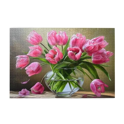 Puzzle 1500 Teile Tulpe, Rosa Holz XXL Puzzle Erwachsene mit Schachtel und Poster, Schwierige, Herausfordernde und Interessant Spiele für Anfänger, Geschenke für Männer/Frauen Wohndekoration 1T-2091 von Tamalsj
