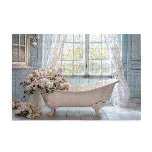 Puzzle 3000 Teile Blume, Badezimmer Holz XXL Puzzle Erwachsene mit Schachtel und Poster, Schwierige, Herausfordernde und Interessant Spiele für Anfänger, Männer/Frauen Wohndekoration Geschenke 1T-260 von Tamalsj