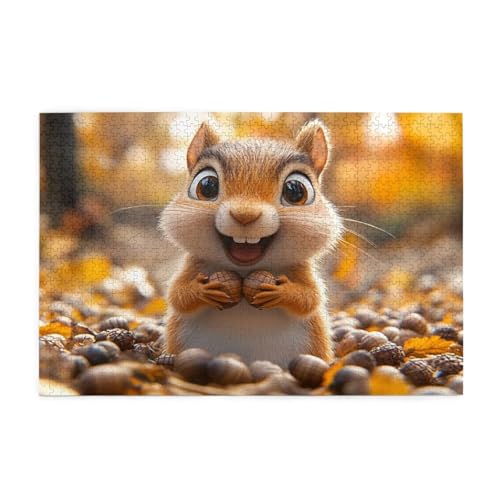 Puzzle 3000 Teile Eichhörnchen, Herbst Holz XXL Puzzle Erwachsene mit Schachtel und Poster, Schwierige, Herausfordernde und Interessant Spiele für Anfänger, Frauen Wohndekoration Geschenke 1T-1664 von Tamalsj