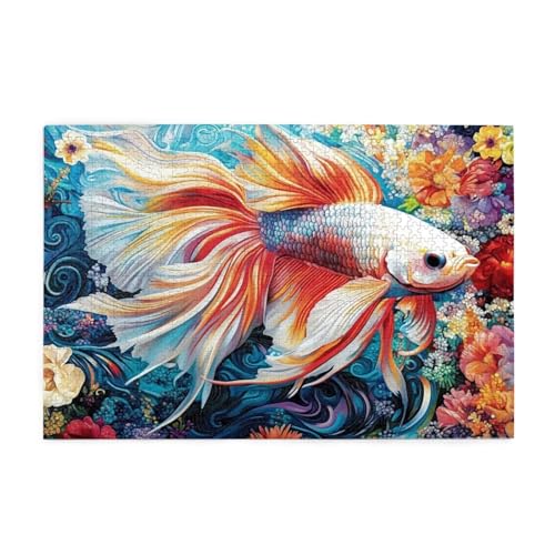 Puzzle 3000 Teile Fisch, Blume Holz XXL Puzzle Erwachsene mit Schachtel und Poster, Schwierige, Herausfordernde und Interessant Spiele für Anfänger, Geschenke für Männer/Frauen Wohndekoration 1T-1759 von Tamalsj
