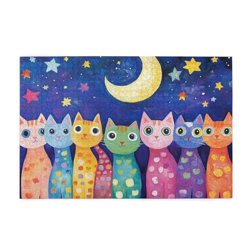 Puzzle 3000 Teile Katze, Mond Holz XXL Puzzle Erwachsene mit Schachtel und Poster, Schwierige, Herausfordernde und Interessant Spiele für Anfänger, Geschenke für Männer/Frauen Wohndekoration 1T-412 von Tamalsj