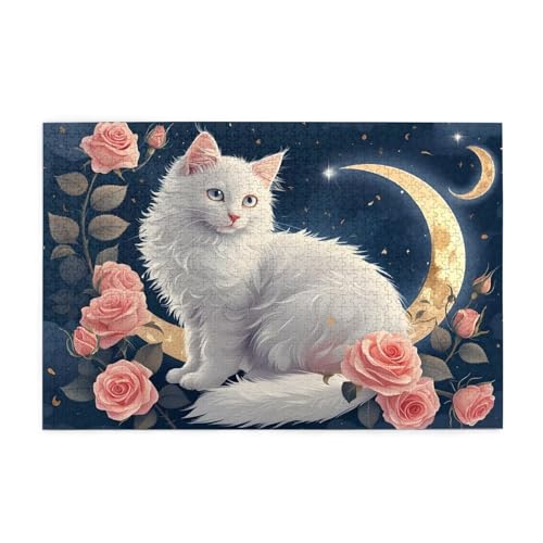 Puzzle 3000 Teile Katze, Mond Holz XXL Puzzle Erwachsene mit Schachtel und Poster, Schwierige, Herausfordernde und Interessant Spiele für Anfänger, Geschenke für Männer/Frauen Wohndekoration 1T-1021 von Tamalsj