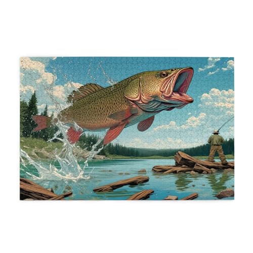 Puzzle 3000 Teile Mann, Fisch Holz XXL Puzzle Erwachsene mit Schachtel und Poster, Schwierige, Herausfordernde und Interessant Spiele für Anfänger, Geschenke für Männer/Frauen Wohndekoration 1T-1918 von Tamalsj