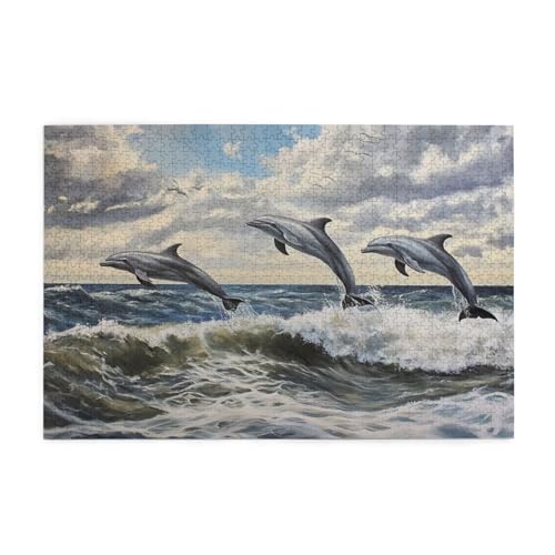 Puzzle 3000 Teile Meer, Delphin Holz XXL Puzzle Erwachsene mit Schachtel und Poster, Schwierige, Herausfordernde und Interessant Spiele für Anfänger, Geschenke für Männer/Frauen Wohndekoration 1T-407 von Tamalsj