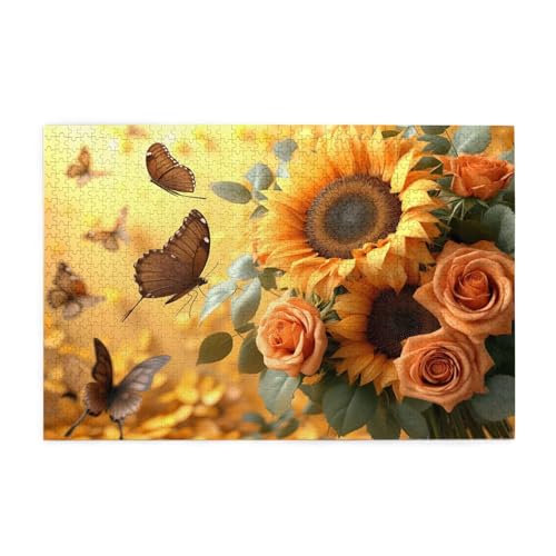 Puzzle 3000 Teile Sonnenblume,Schmetterling Holz XXL Puzzle Erwachsene mit Schachtel und Poster,Schwierige,Herausfordernde und Interessant Spiele für Anfänger,Frauen Wohndekoration Geschenke 1T-2066 von Tamalsj