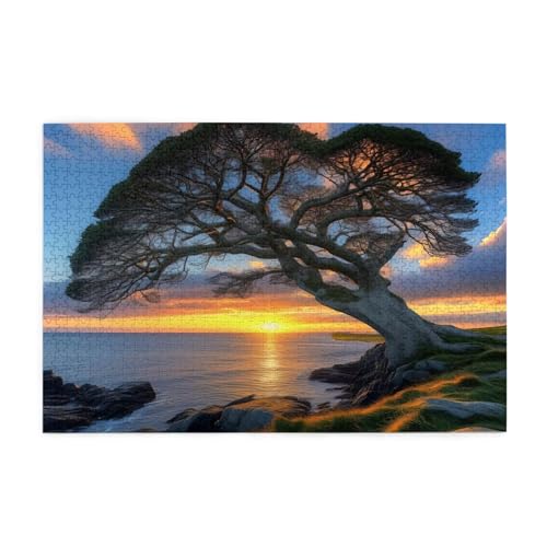 Puzzle 3000 Teile Sonnenuntergang, Baum Holz XXL Puzzle Erwachsene mit Schachtel und Poster, Schwierige, Herausfordernde und Interessant Spiele für Anfänger, Frauen Wohndekoration Geschenke 1T-1888 von Tamalsj