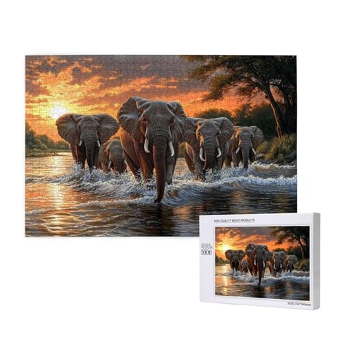 Puzzle 500 Teile Elefant Klassische Puzzles für Erwachsene Sonnenuntergang Anspruchsvolles und Lustig Kreatives Unterhaltungsspiel, Holzpuzzle für Erwachsene Als Feiertage Geschenk fur Frauen 2T-99 von Tamalsj