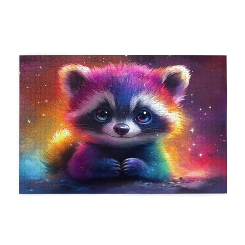 Puzzle 5000 Teile Bunt, Waschbär Holz XXL Puzzle Erwachsene mit Schachtel und Poster, Schwierige, Herausfordernde und Interessant Spiele für Anfänger, Männer/Frauen Wohndekoration Geschenke 1T-1390 von Tamalsj
