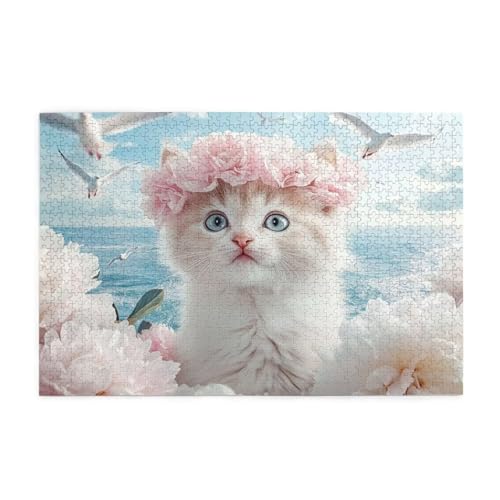 Puzzle 5000 Teile Katze, Blume Holz XXL Puzzle Erwachsene mit Schachtel und Poster, Schwierige, Herausfordernde und Interessant Spiele für Anfänger, Geschenke für Männer/Frauen Wohndekoration 1T-479 von Tamalsj