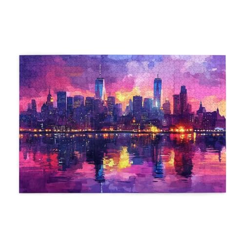 Puzzle 5000 Teile Stadt, Nachtansicht Holz XXL Puzzle Erwachsene mit Schachtel und Poster, Schwierige, Herausfordernde und Interessant Spiele für Anfänger, Frauen Wohndekoration Geschenke 1T-1178 von Tamalsj