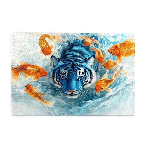 Puzzle 5000 Teile Tiger, Koi Holz XXL Puzzle Erwachsene mit Schachtel und Poster, Schwierige, Herausfordernde und Interessant Spiele für Anfänger, Geschenke für Männer/Frauen Wohndekoration 1T-917 von Tamalsj