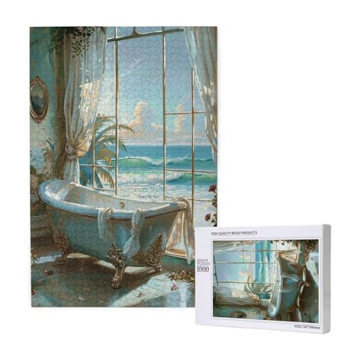 Puzzle Badezimmer Puzzle 1000 Teile Fenster Holzpuzzle Erwachsene mit Schachtel und Poster, Schwieriges - Unterhaltsames - Herausforderndes - Geeignet für Anfänger, Geschenke für Männer/Frauen 2T-1120 von Tamalsj