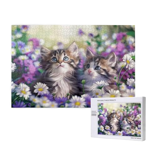 Puzzle Blume Puzzle 1000 Teile Katze Holzpuzzle Erwachsene mit Schachtel und Poster, Schwieriges - Unterhaltsames - Herausforderndes Spiel - Geeignet für Anfänger, Geschenke für Männer/Frauen 2T-443 von Tamalsj